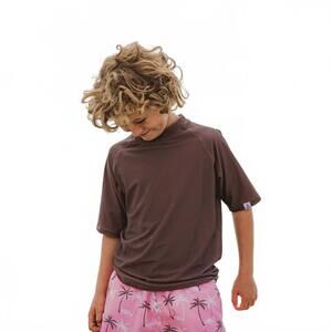 NEW SNAPPER ROCK boys sustainable short sleeve rash top in chocolate